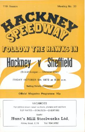 Hackney v Sheffield, 10th October 1973